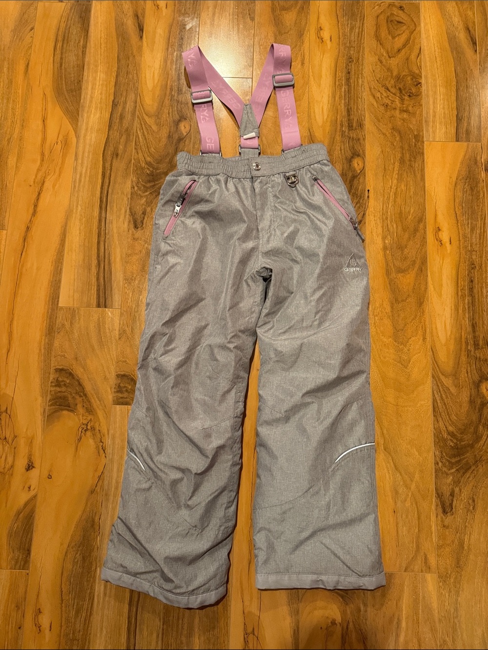 Gerry Gray Snow Overalls with Pink Suspenders